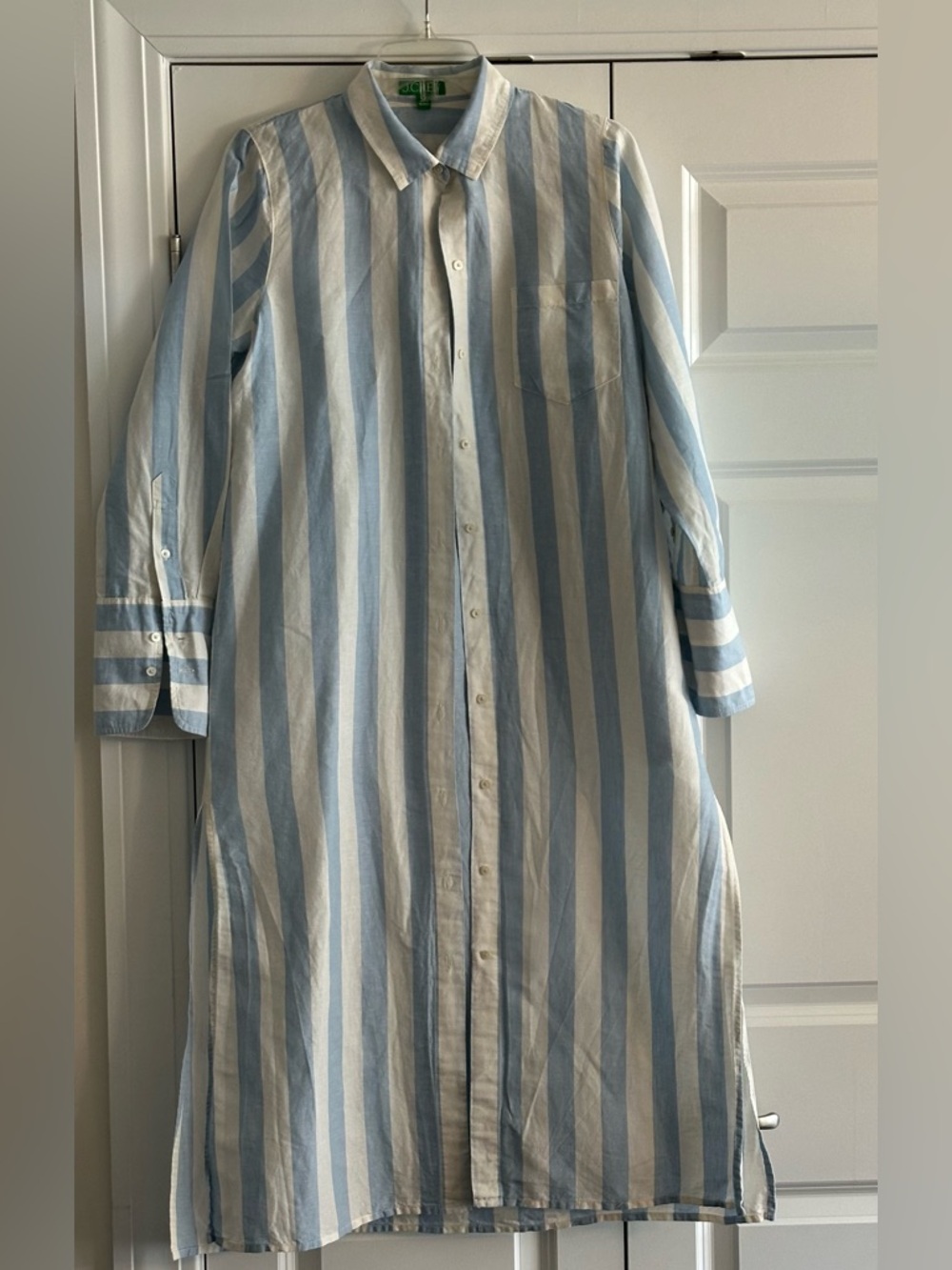 Jcrew Blue & White Vertical Stripe Button-Down Shirt Dress
Side slits.  Small